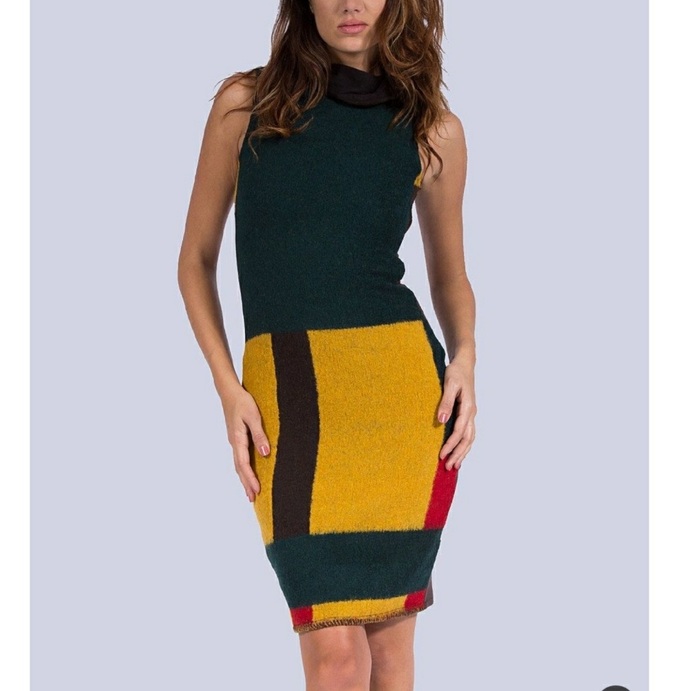 Natalia Romano WOOL COLOR BLOCK Dress S